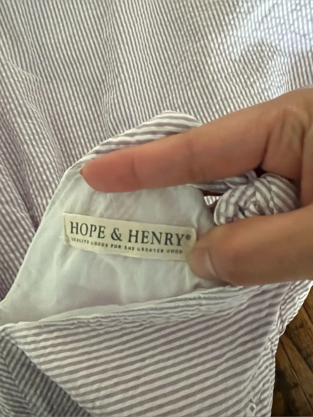 Hope and Henry Striped Tie-Shoulder Kids Dress Lavender White Organic‎ Cotton 10